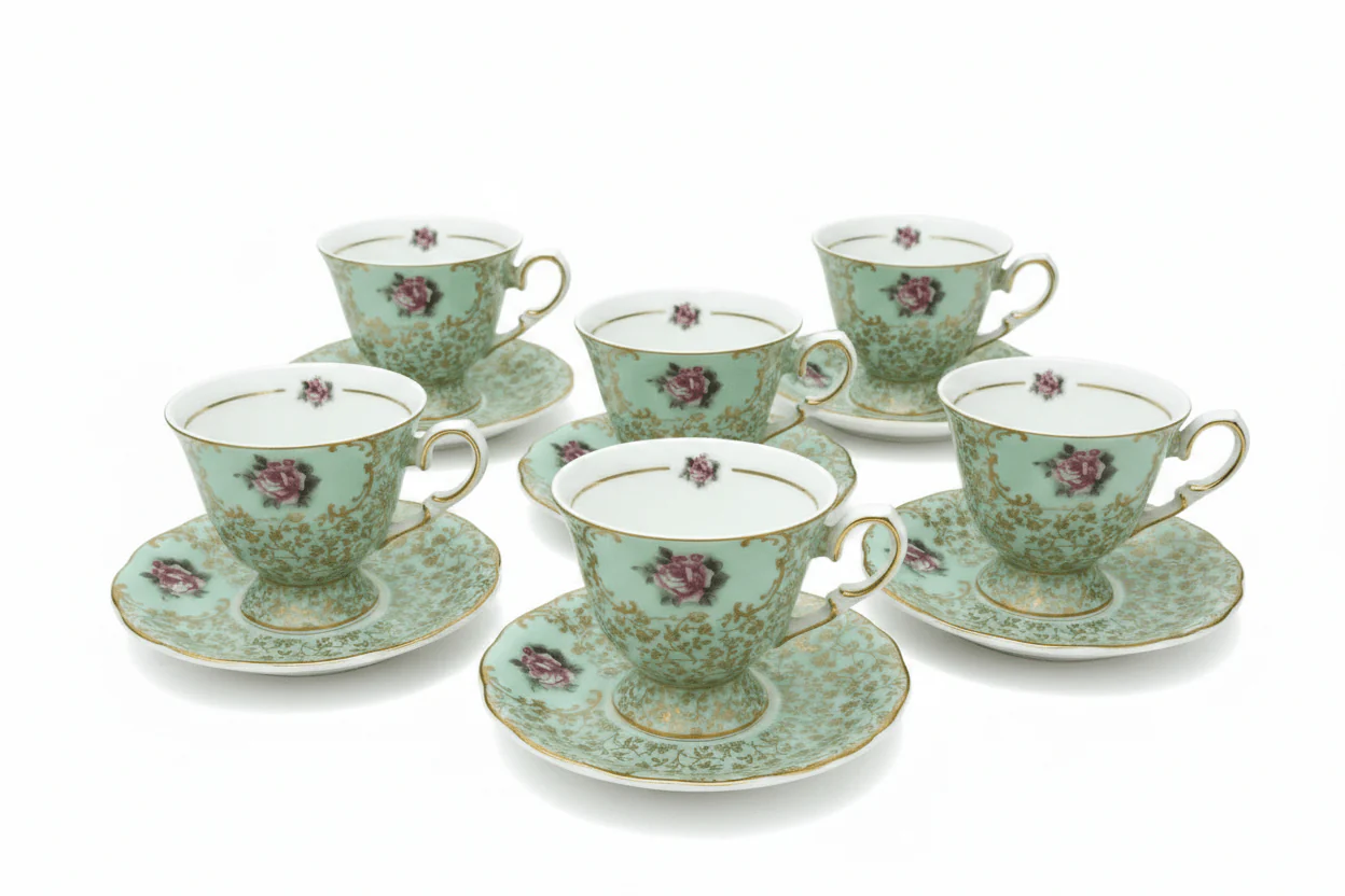 Mayflower Porcelain Cup & Saucer Set Green – 6 Pcs | 125ml