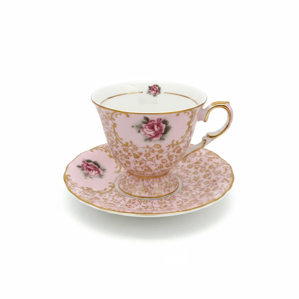 Mayflower Porcelain Cup & Saucer Set Pink – 6 Pcs | 125ml