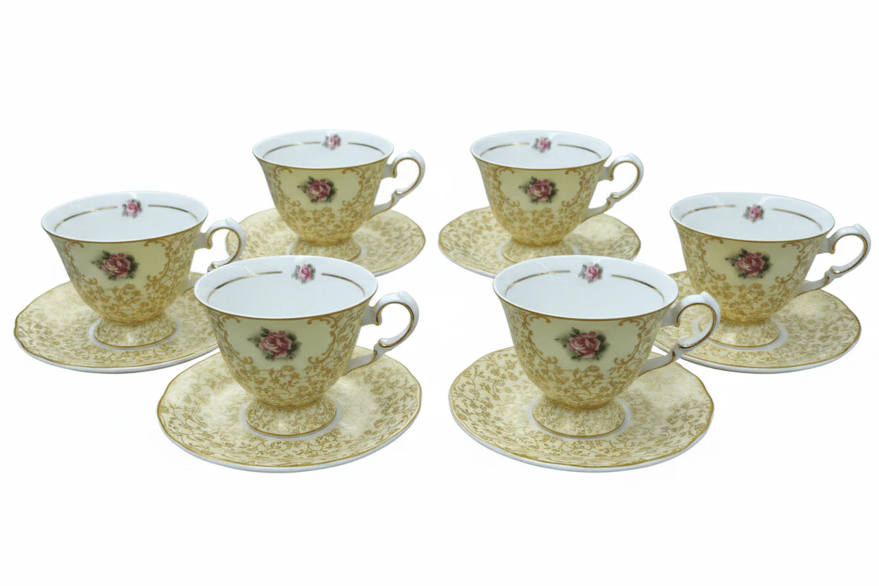 Mayflower Porcelain Cup & Saucer Set Yellow – 6 Pcs | 200ml - Image 2