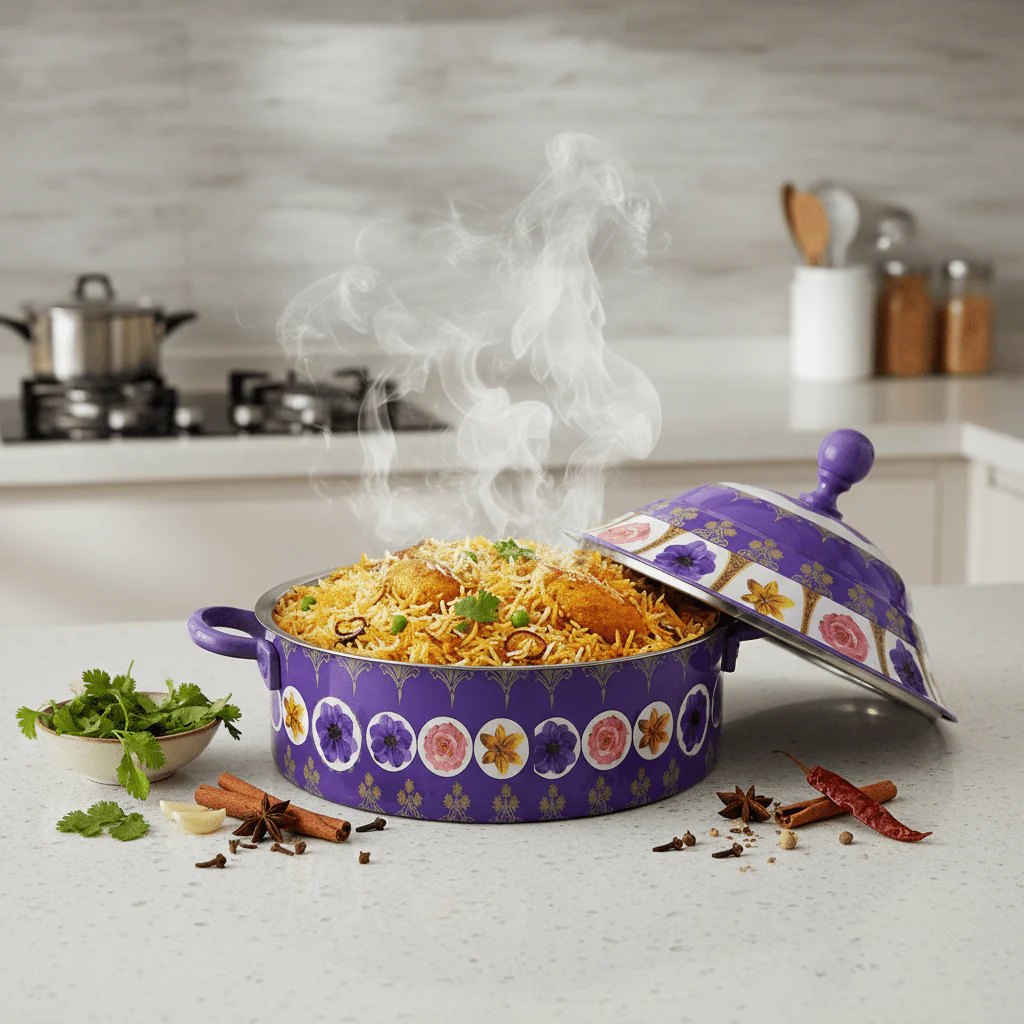 Mayflower Extra Large Stainless Steel Insulated Hotpot with Purple Floral Print High Capacity Serving Pot 8000 ml - Image 3
