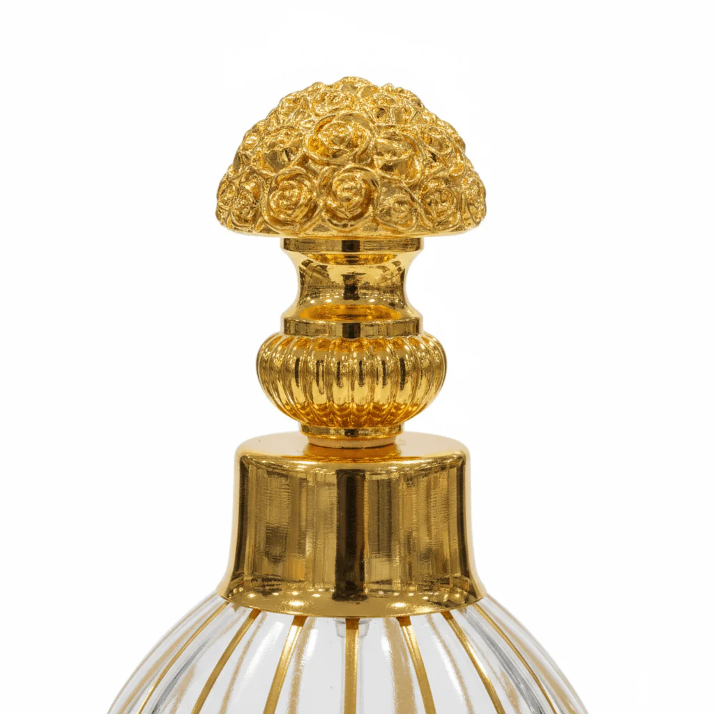 Mayflower Glass Perfume Bottle With Gold Filigree Rose Cap – 200ml - Image 2