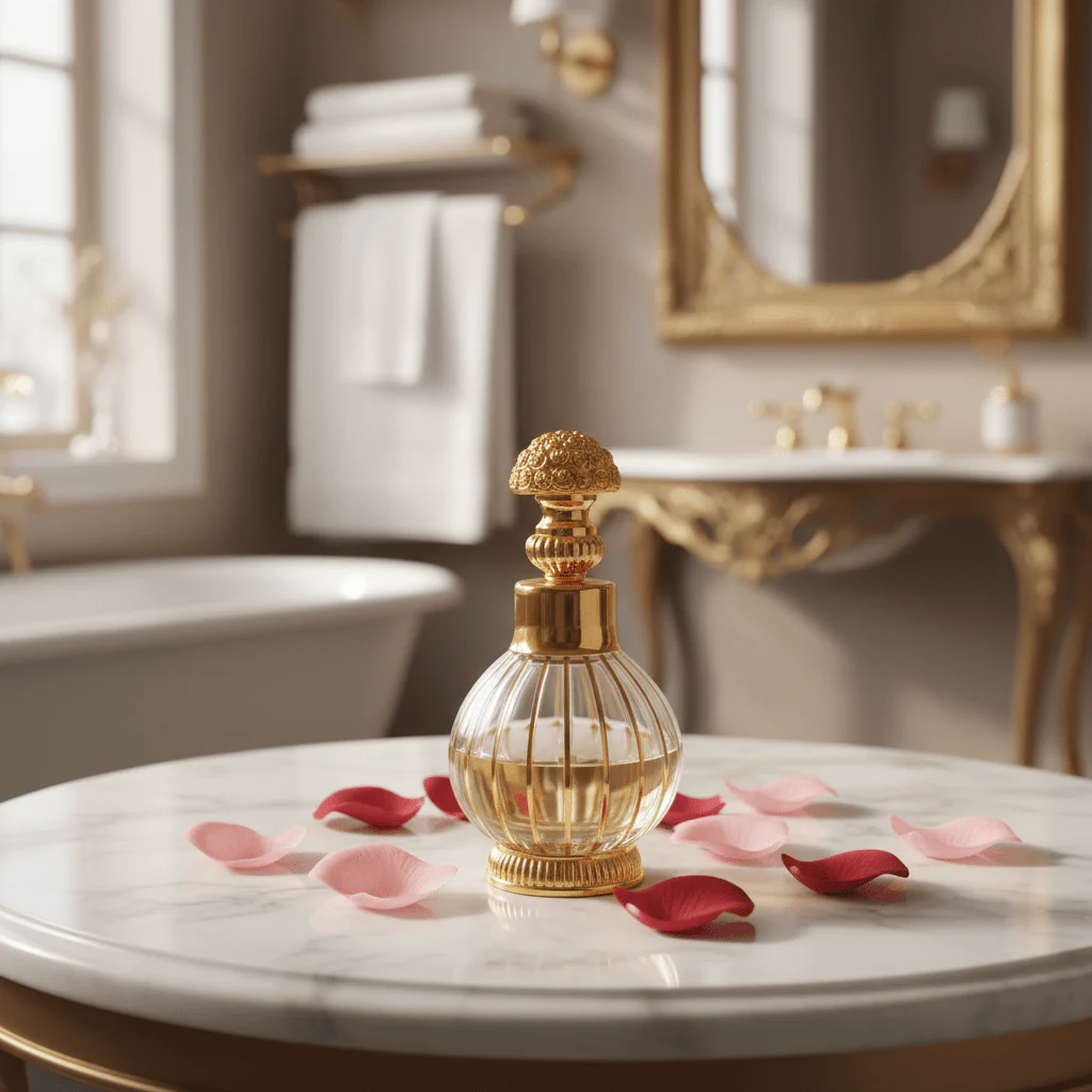 Mayflower Glass Perfume Bottle With Gold Filigree Rose Cap – 200ml - Image 3