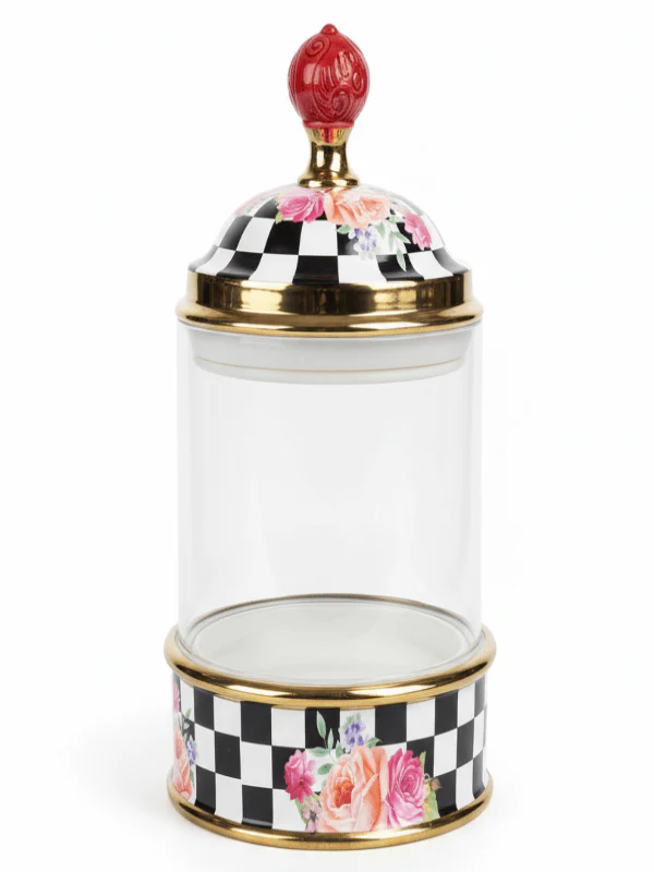 Mayflower Glass Storage Canister with Ceramic Lid – 14 × 26 cm, Black & White Kitchen Jar