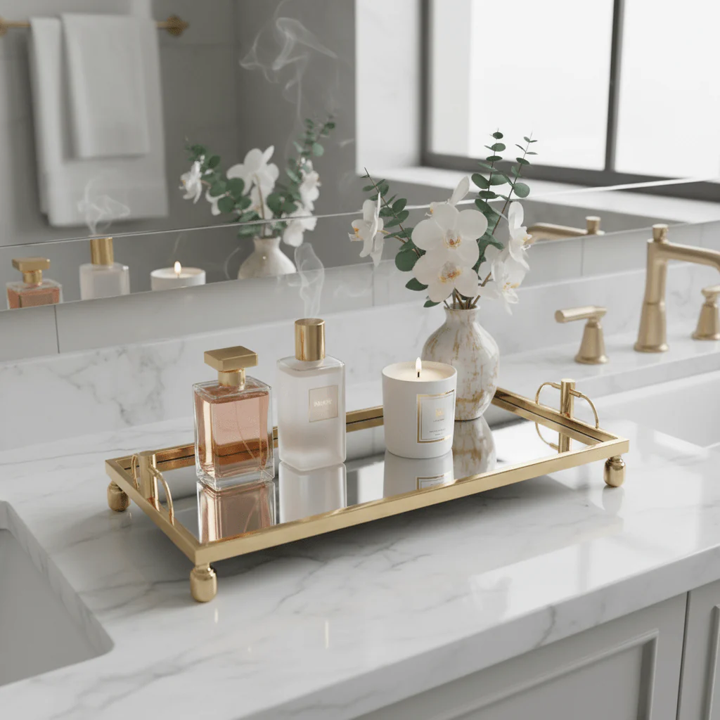 Mayflower Polished Gold-Plated Metal & Mirror Glass Rectangular Serving Tray 60×25cm / 90×25cm - Image 3