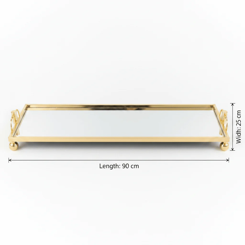 Mayflower Polished Gold-Plated Metal & Mirror Glass Rectangular Serving Tray 60×25cm / 90×25cm - Image 7