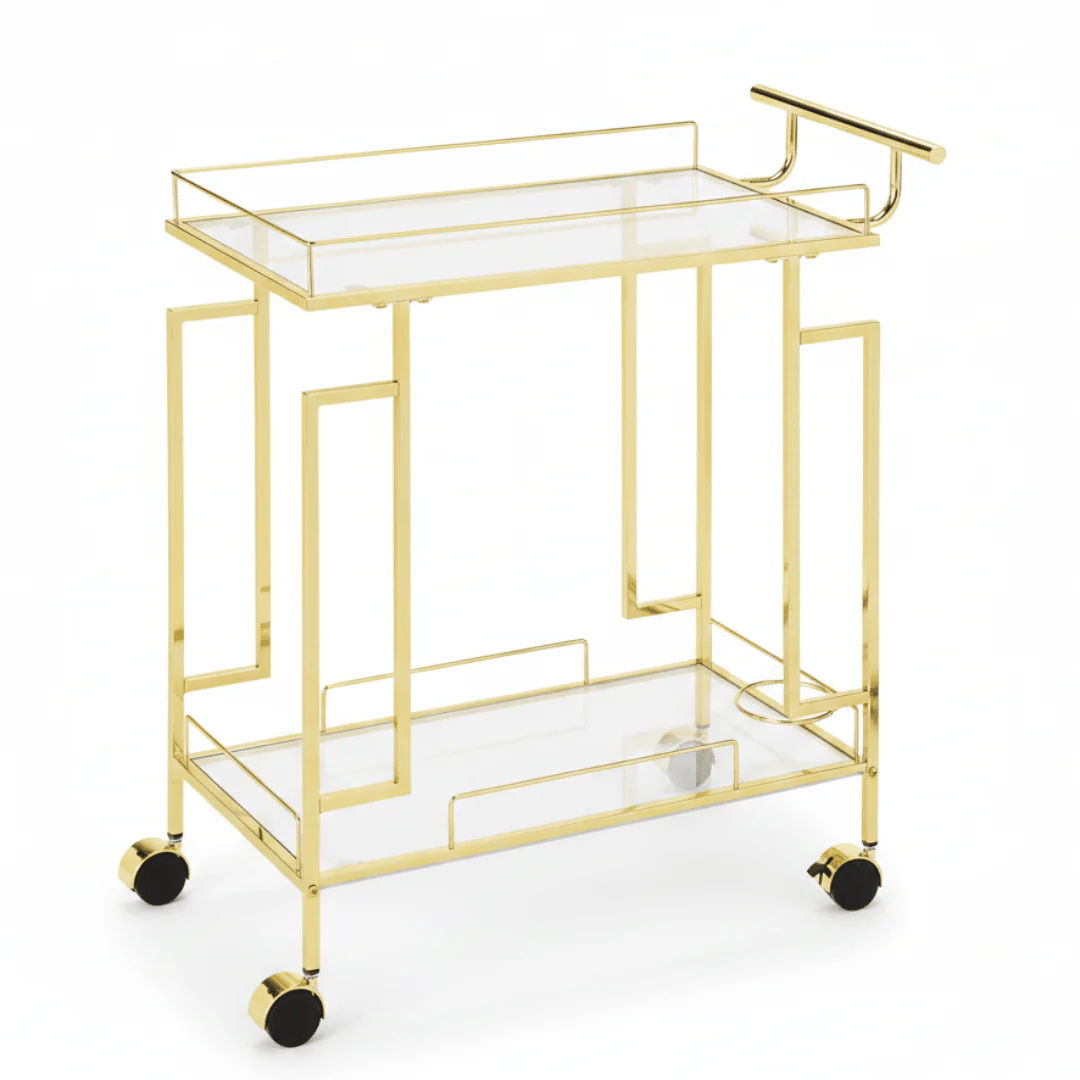 Gold Stainless Steel & Glass Serving Cart - 70×60×37 cm