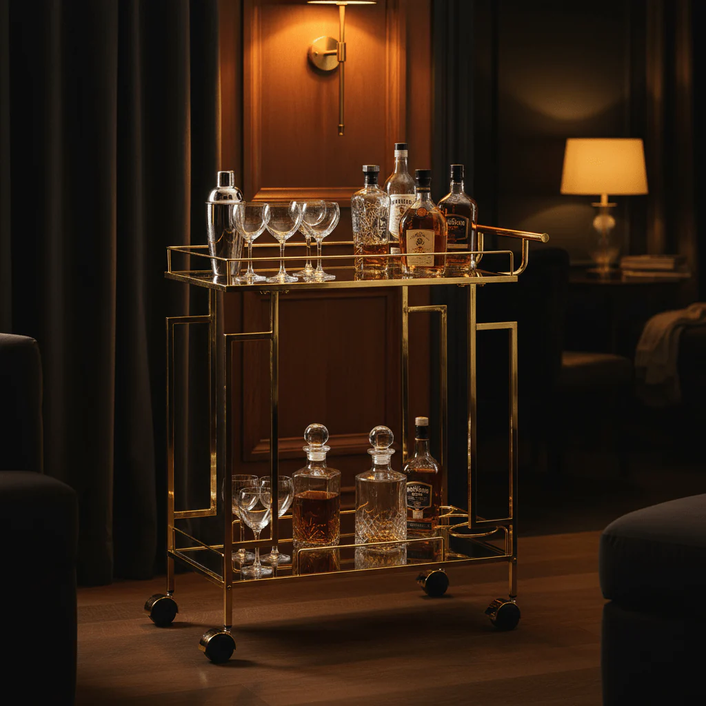 Gold Stainless Steel & Glass Serving Cart - 70×60×37 cm - Image 2