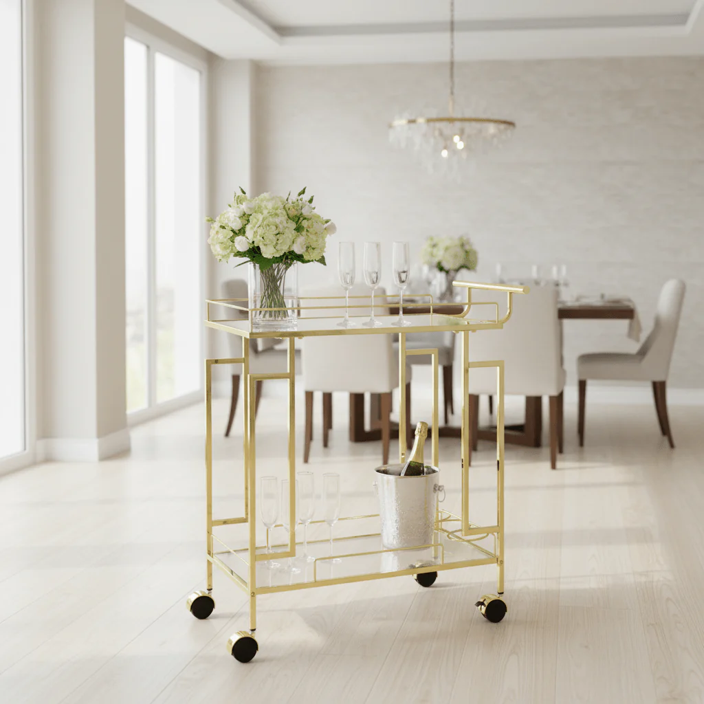Gold Stainless Steel & Glass Serving Cart - 70×60×37 cm - Image 3