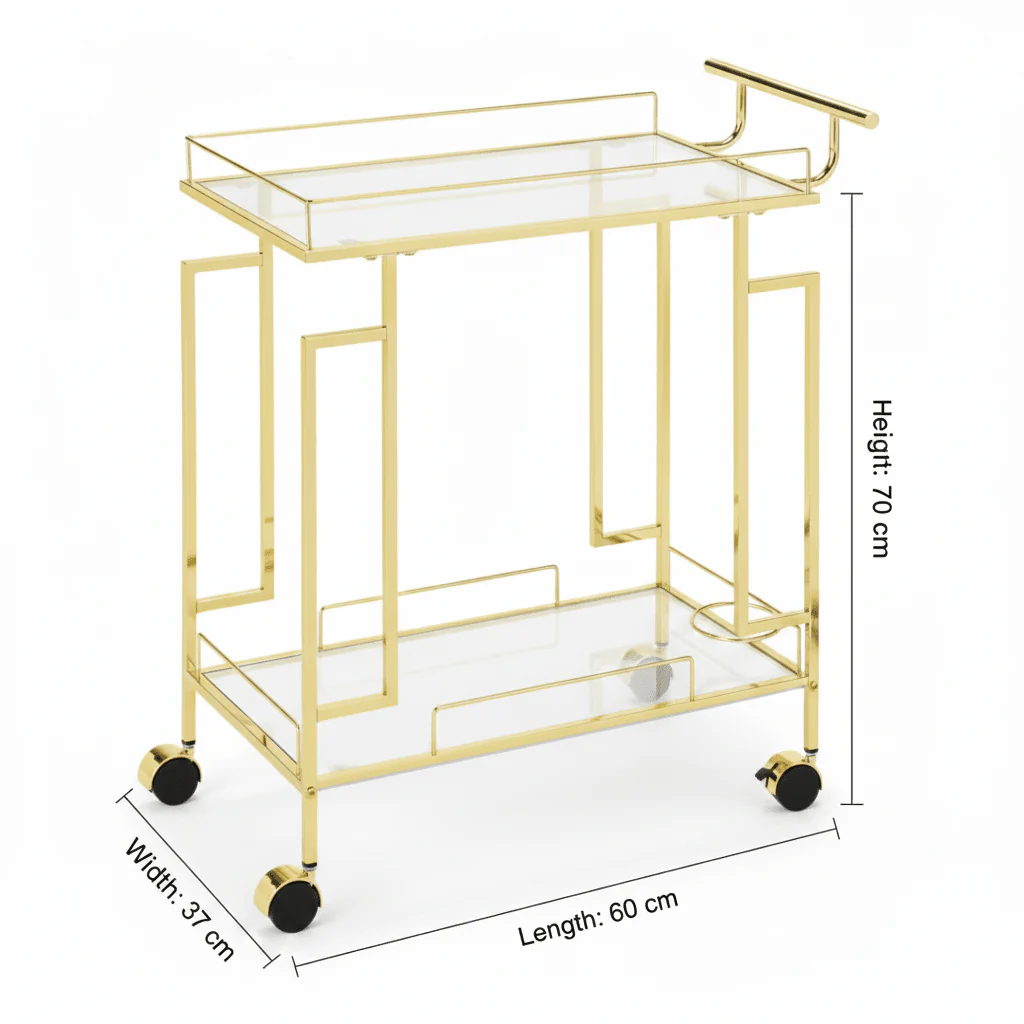 Gold Stainless Steel & Glass Serving Cart - 70×60×37 cm - Image 4