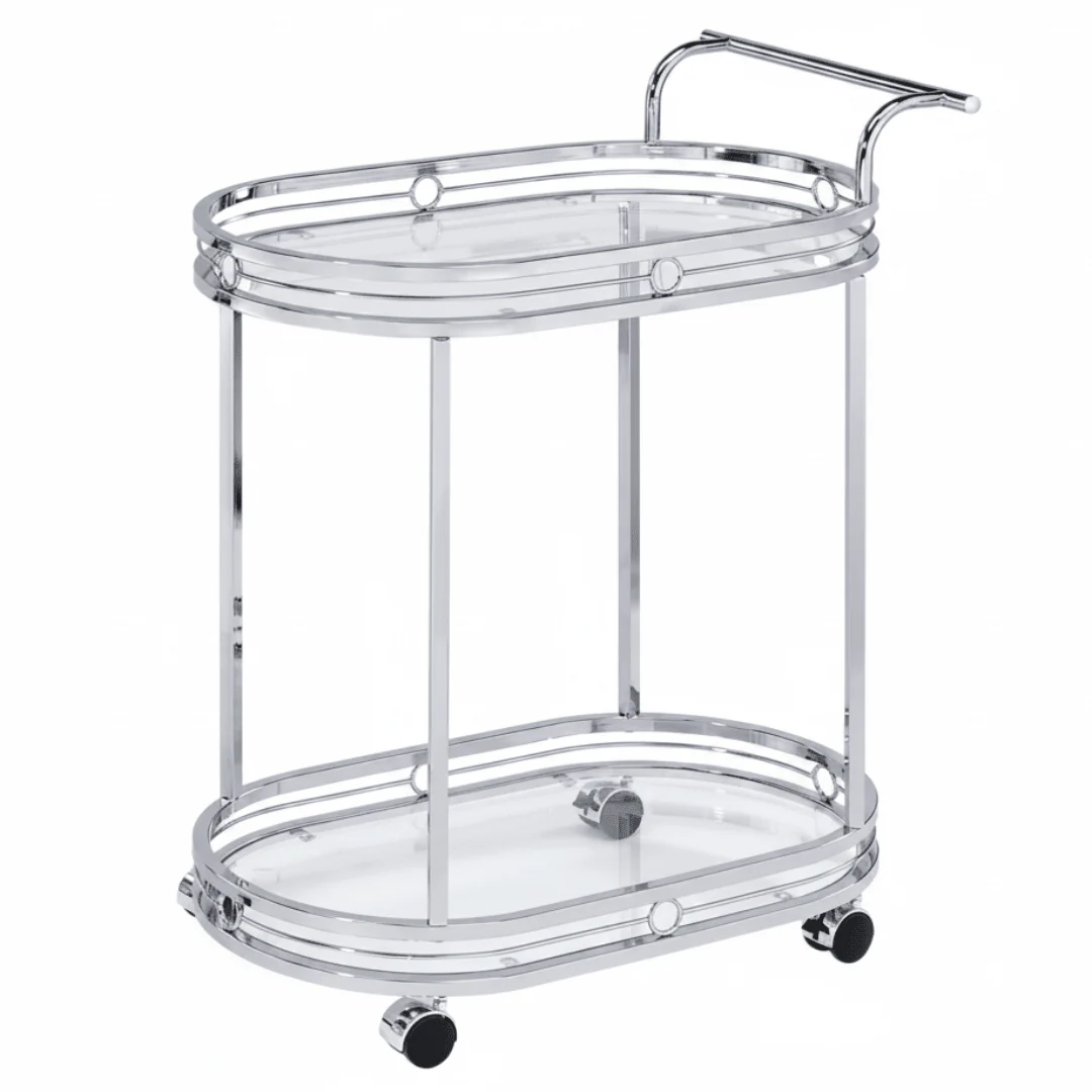 Silver Stainless Steel & Glass 2-Tier Serving Cart - 78×70×40 cm