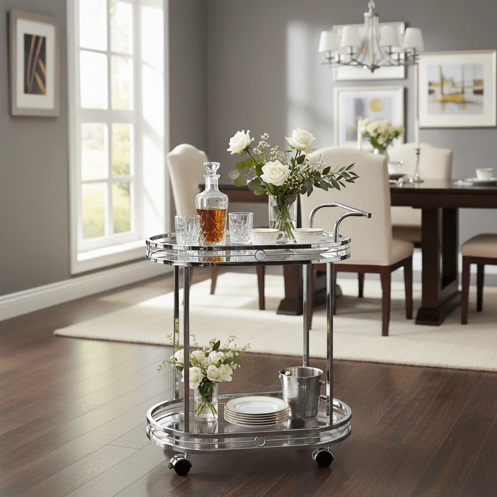 Silver Stainless Steel & Glass 2-Tier Serving Cart - 78×70×40 cm - Image 3