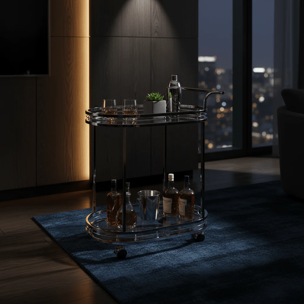 Silver Stainless Steel & Glass 2-Tier Serving Cart - 78×70×40 cm - Image 4