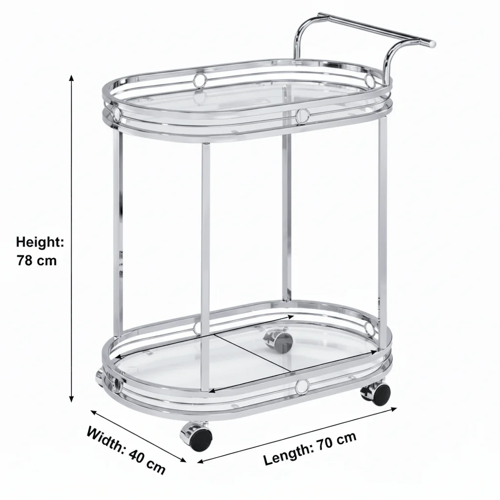 Silver Stainless Steel & Glass 2-Tier Serving Cart - 78×70×40 cm - Image 5