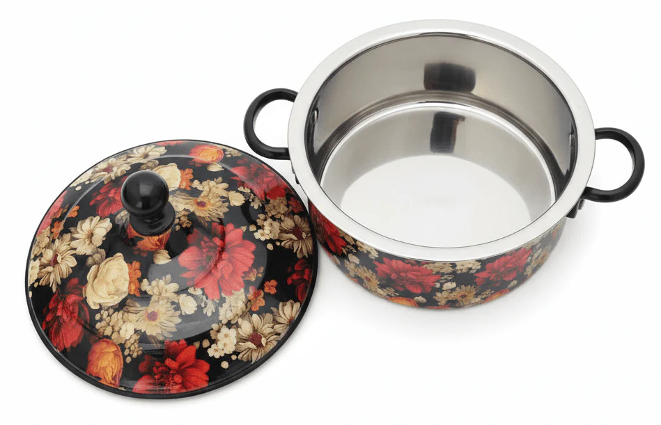 MayFlower Stainless Steel Thermal Hot Pot 8L – Black with Elegant Flower Design - Image 2