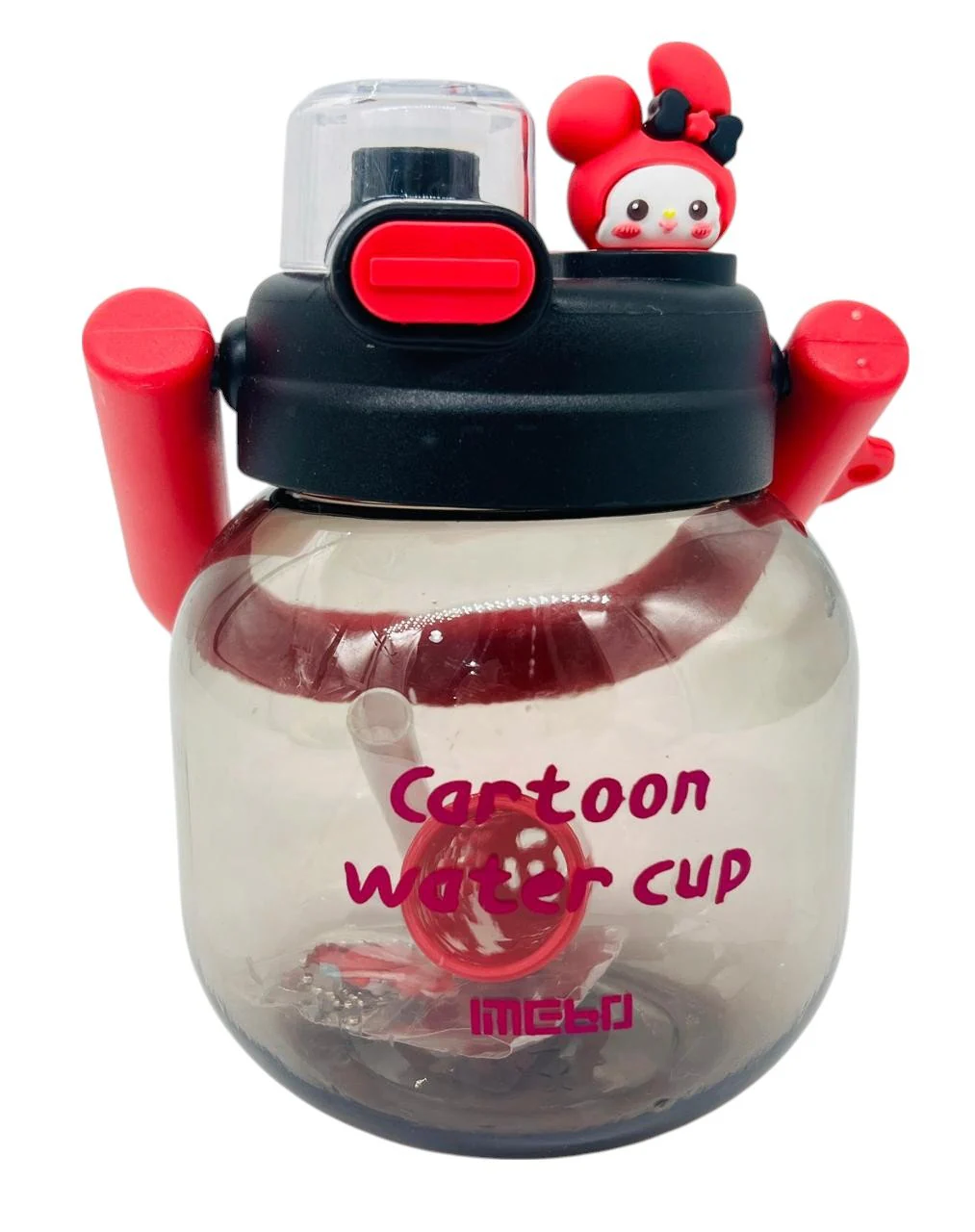 Mebo Tranparent Plastic Cartoon Water Bottle 800ml, Black-Rose