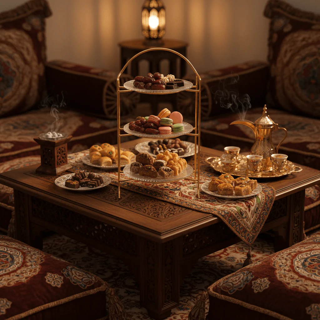 Meera 3-Tier Round Glass & Gold Metal Candy Serving Tray Stand | Elegant Dessert Display Tower for Sweets, Dates & Pastries | 23×50 cm | - Image 3