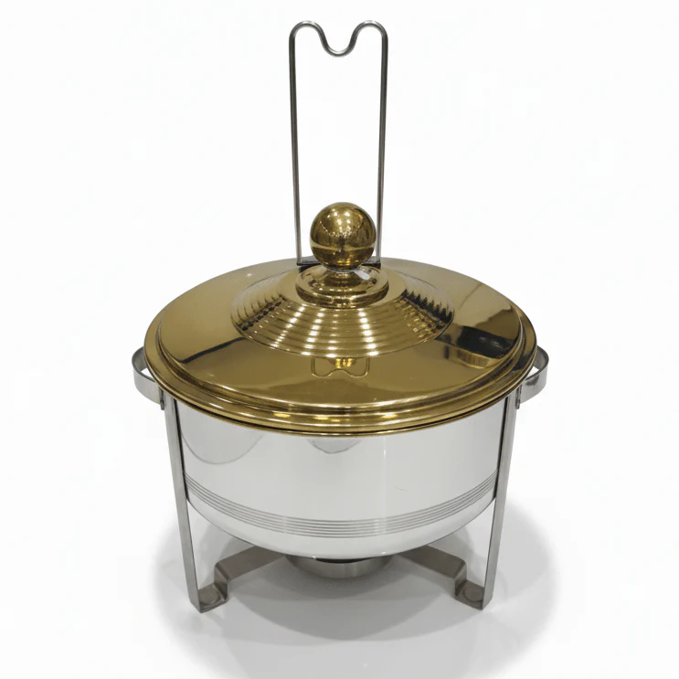 Meera 4000ml Stainless Steel Food Warmer – Premium Silver with Gold Accent Design 1 Heavy Duty Buffet Serving Dish