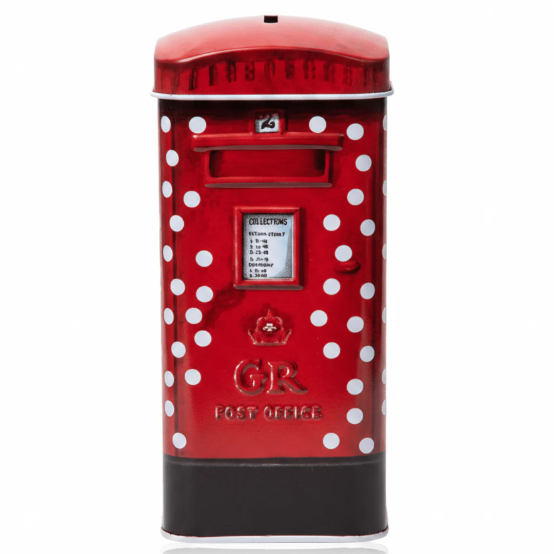 Red Metal Mailbox Coin Bank – British Post Box Design | 17cm