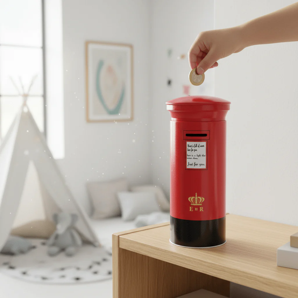 Red Metal British Royal Mail Post Box Coin Bank – 25cm Decorative Money Box - Image 3