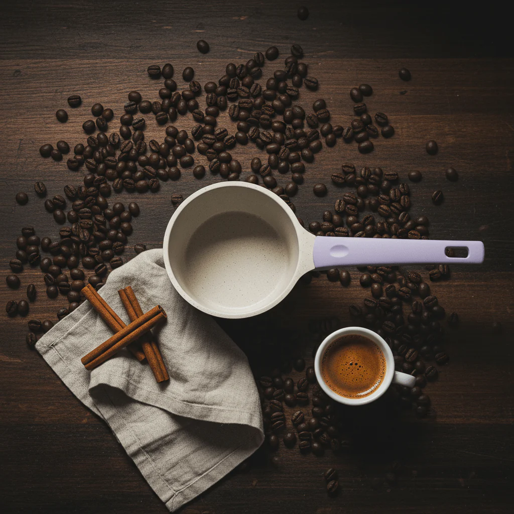 Ceramic Coated Non-Stick Milk Pot 10cm – | Lightweight Metal Body with Speckled Interior | - Image 4