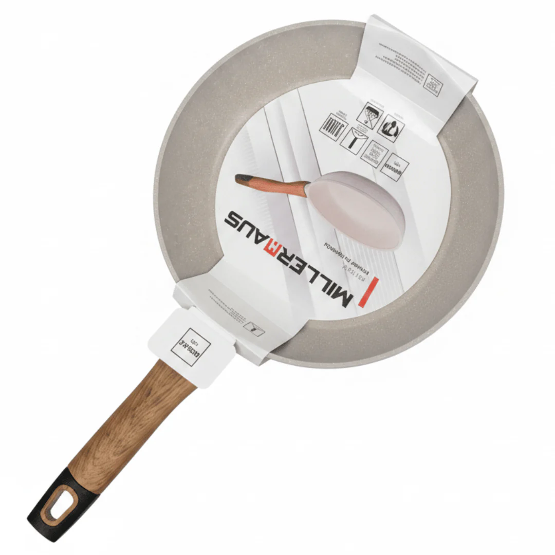 Millermaus Forged Aluminium Non-Stick Fry Pan 26cm | Cream Stone Finish with Wooden Handle