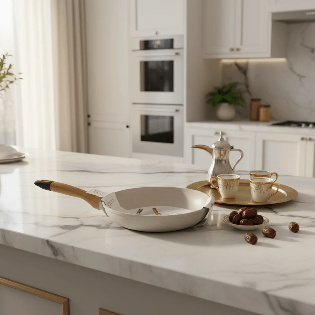 Millermaus Forged Aluminium Non-Stick Fry Pan 26cm | Cream Stone Finish with Wooden Handle - Image 3