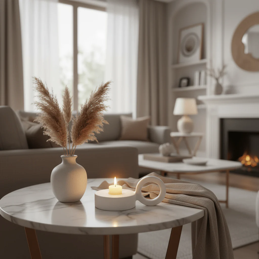 Minimalist Round White Ceramic Candle Holder with Handle for Modern Home Decoration – 8cm - Image 2