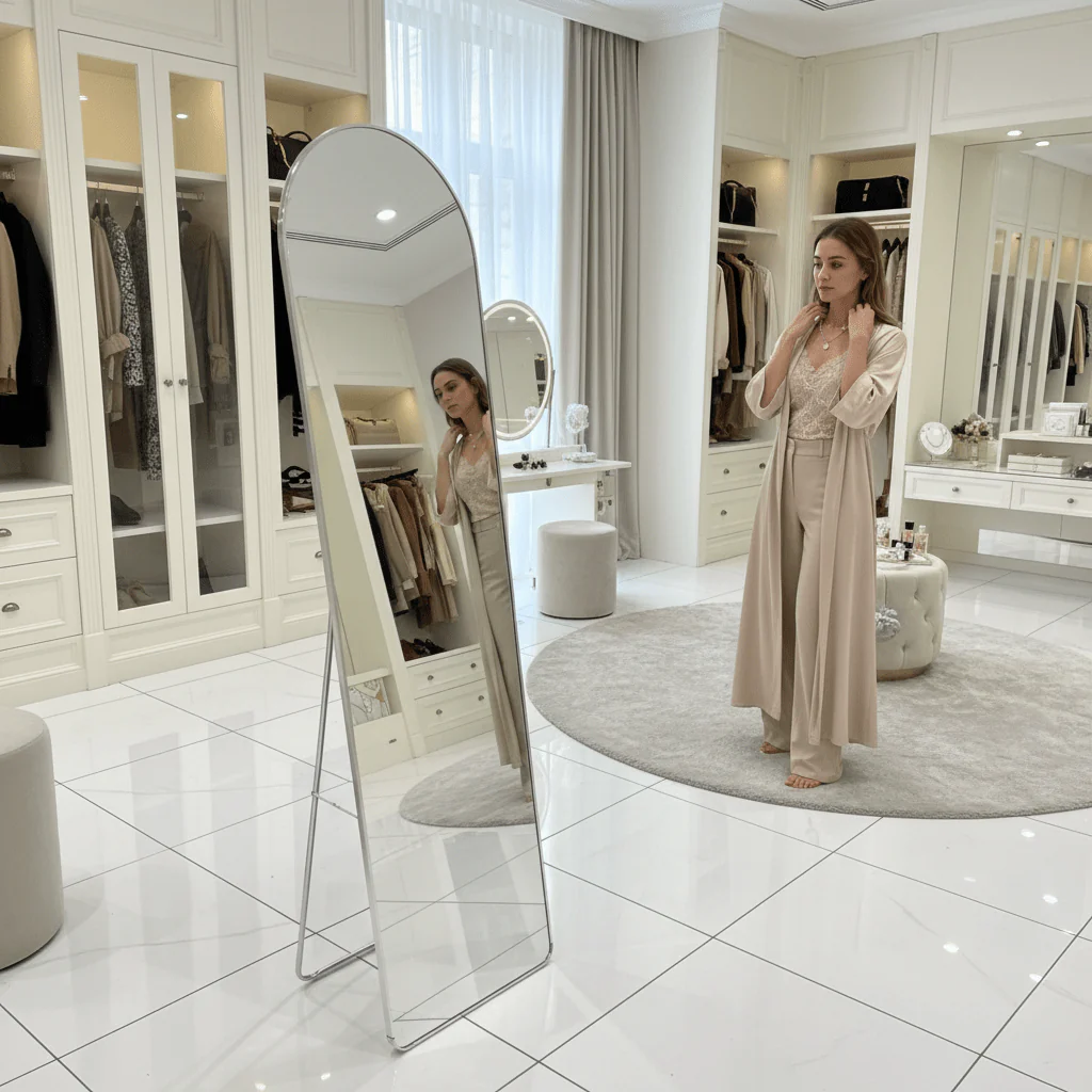 Arched Full-Length Floor Mirror with Metal Stand - 160× 40cm - Image 4