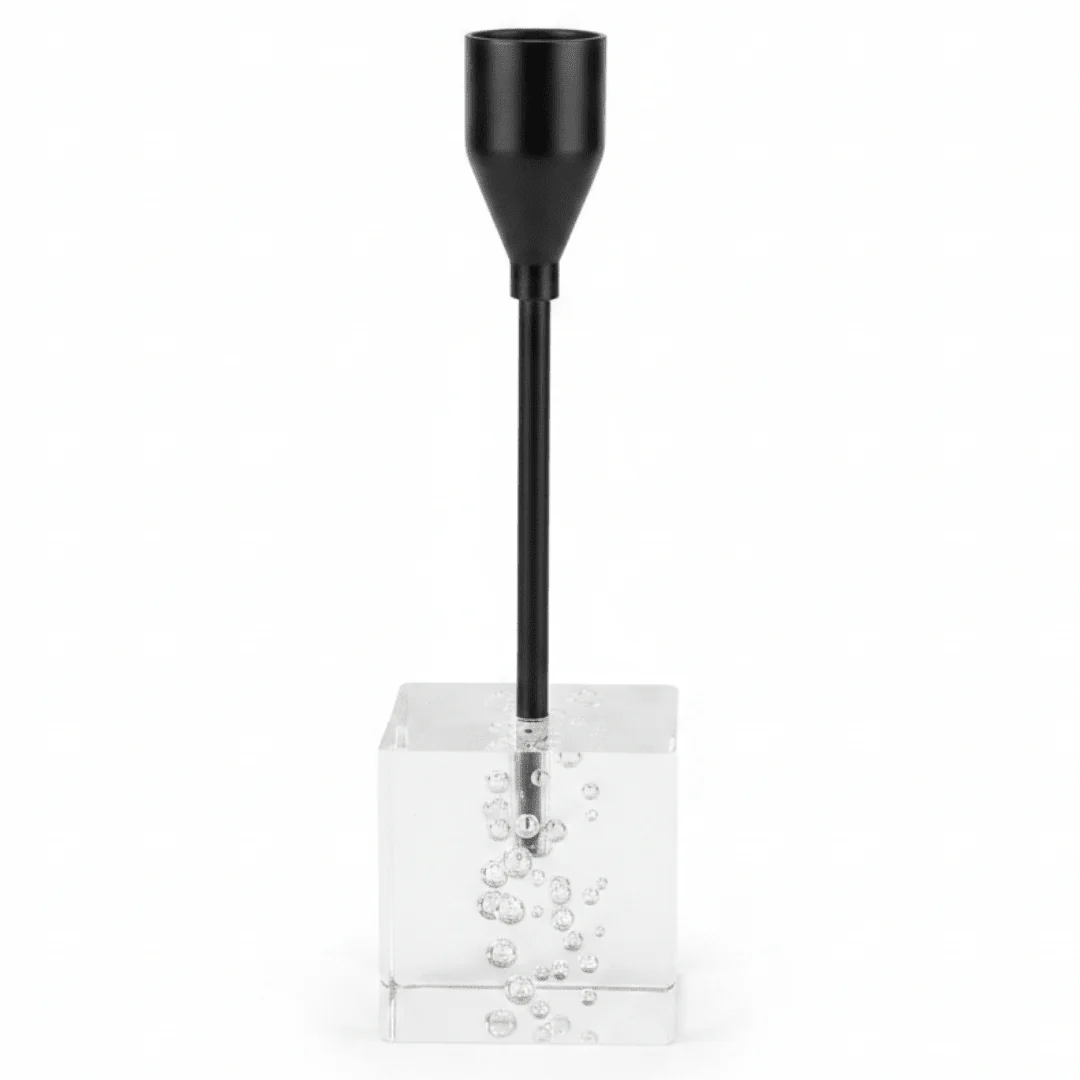 Modern Crystal & Black Metal Candle Holder Stand for Contemporary Table Decoration – 17cm