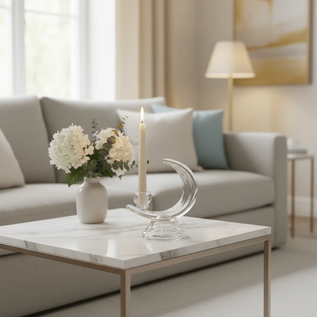 Modern Half Moon Shape Glass Candle Holder for Elegant Living Room Decoration – 17cm - Image 2
