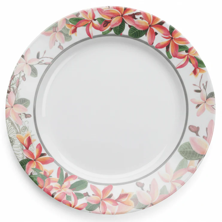 Moments Round White Melamine Dinner Plate with Elegant Flower Design, Premium Dining Plate for Home & Parties – 10 Inch