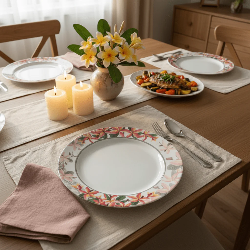 Moments Round White Melamine Dinner Plate with Elegant Flower Design, Premium Dining Plate for Home & Parties – 10 Inch - Image 2