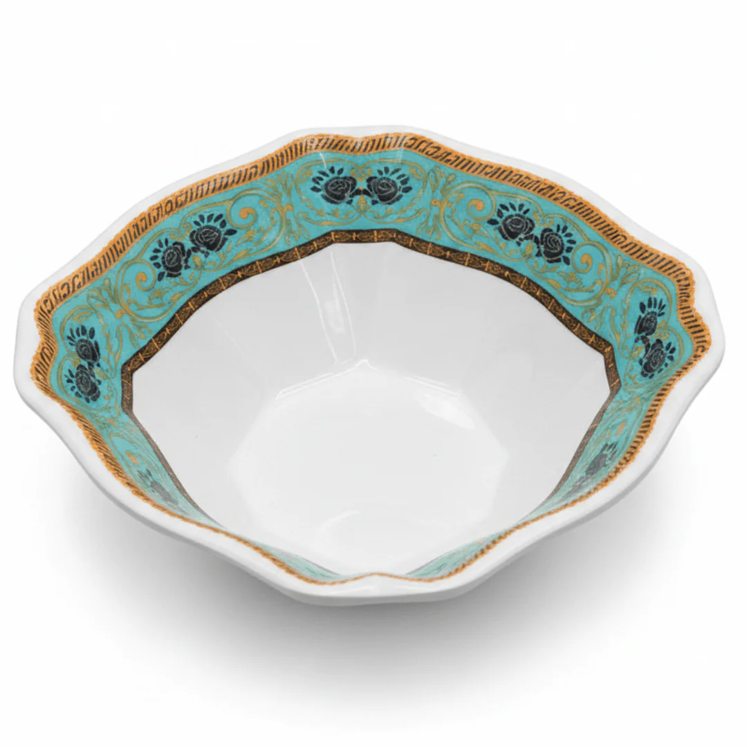 Moments Square White Melamine Soup Bowl with Multicolor Floral Design - 6.1 Inch