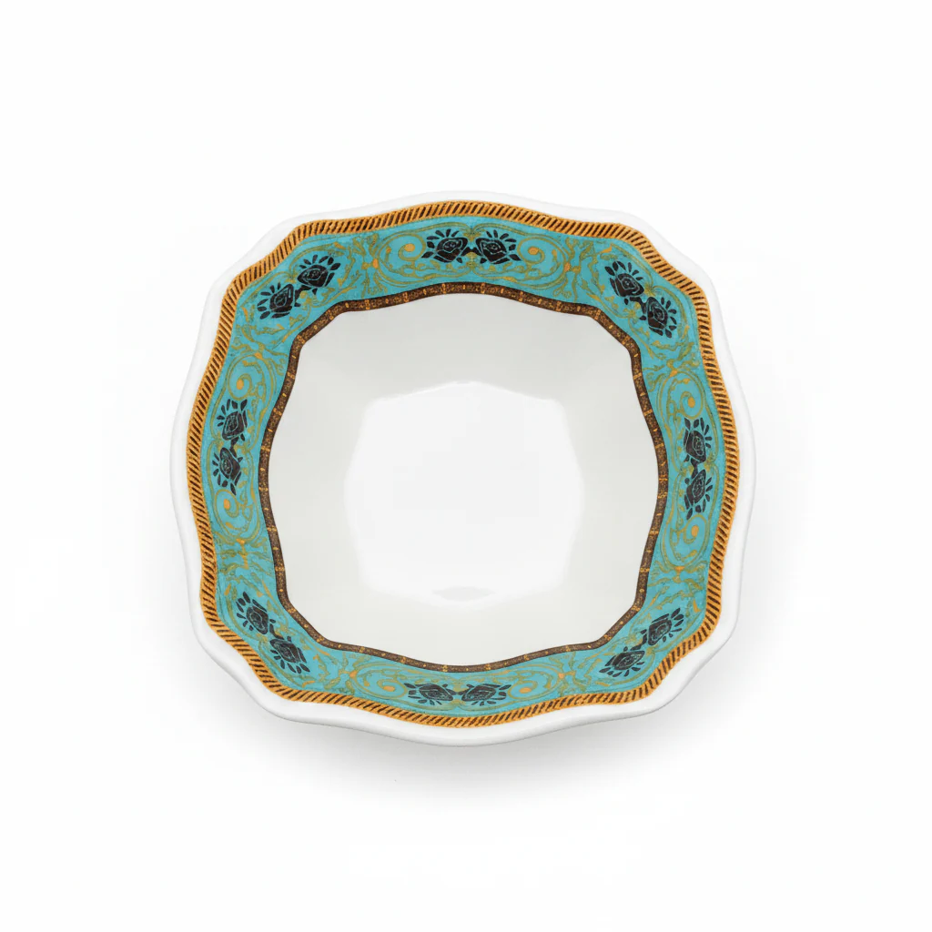 Moments Square White Melamine Soup Bowl with Multicolor Floral Design - 6.1 Inch - Image 3