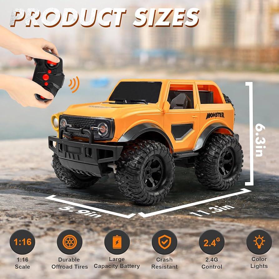 My Toys R/C Offroad Climber Car, 1:16 Scale, High Performance & Powerful Drice, 2.4GHz Full Function Transmitter, Orange - Image 2