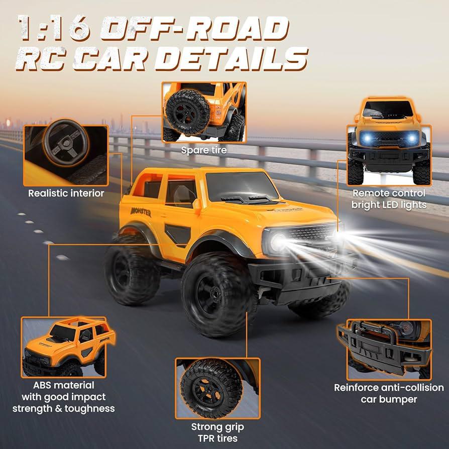 My Toys R/C Offroad Climber Car, 1:16 Scale, High Performance & Powerful Drice, 2.4GHz Full Function Transmitter, Orange - Image 3