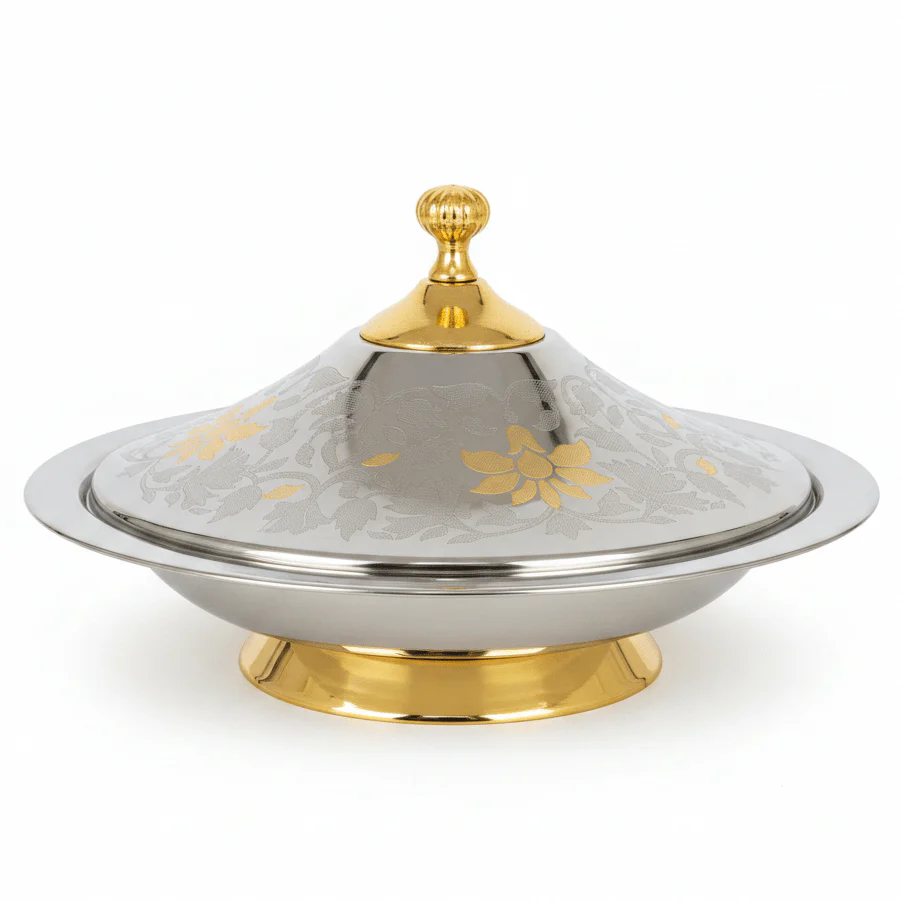Najib Maglite Stainless Steel Koozy Tray with Lid – Gold & Silver - 40cm / 45cm / 50cm