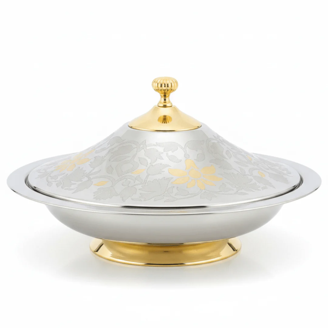 Najib Maglite Stainless Steel Koozy Tray with Lid – Gold & Silver - 40cm / 45cm / 50cm - Image 4