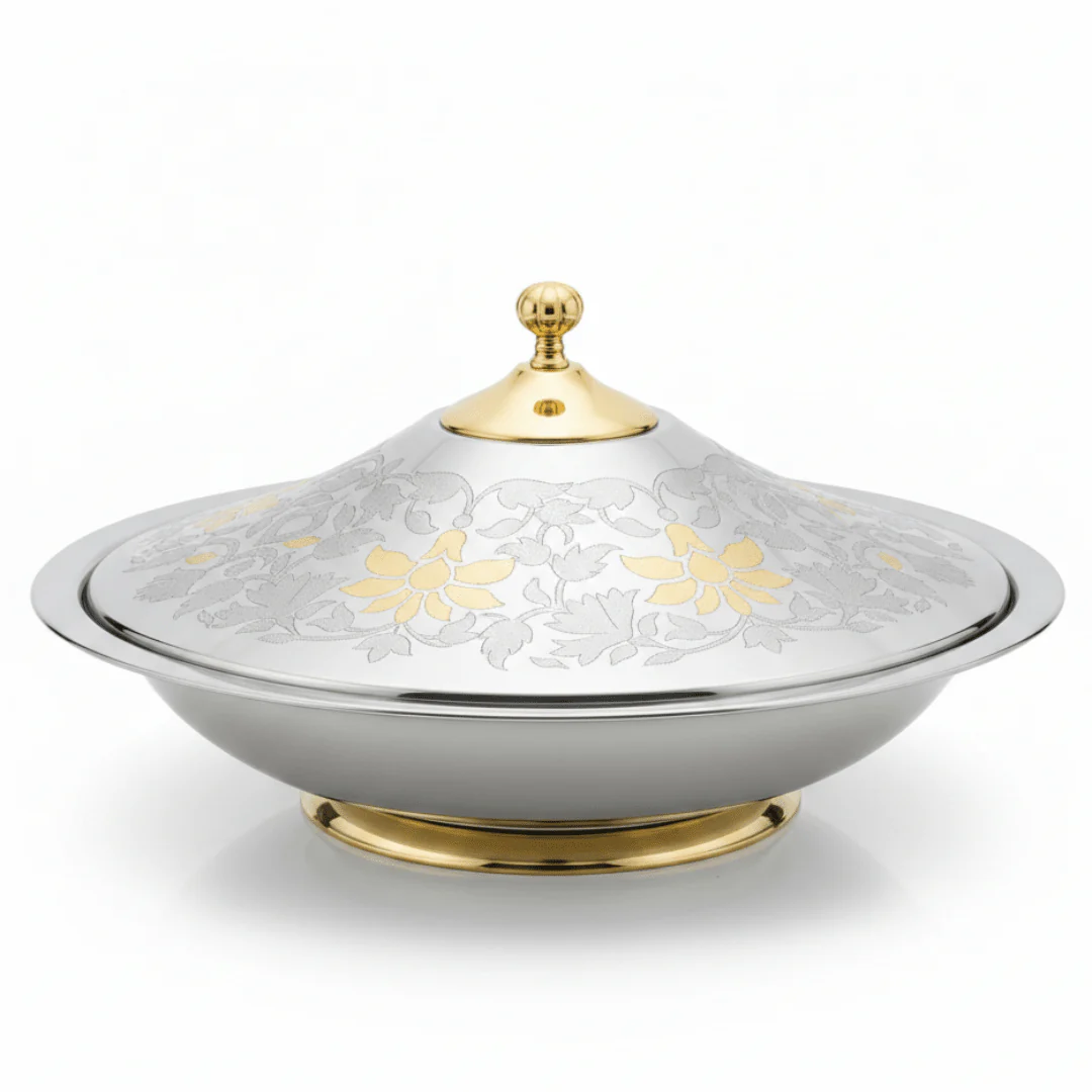 Najib Maglite Stainless Steel Koozy Tray with Lid – Gold & Silver - 40cm / 45cm / 50cm - Image 5