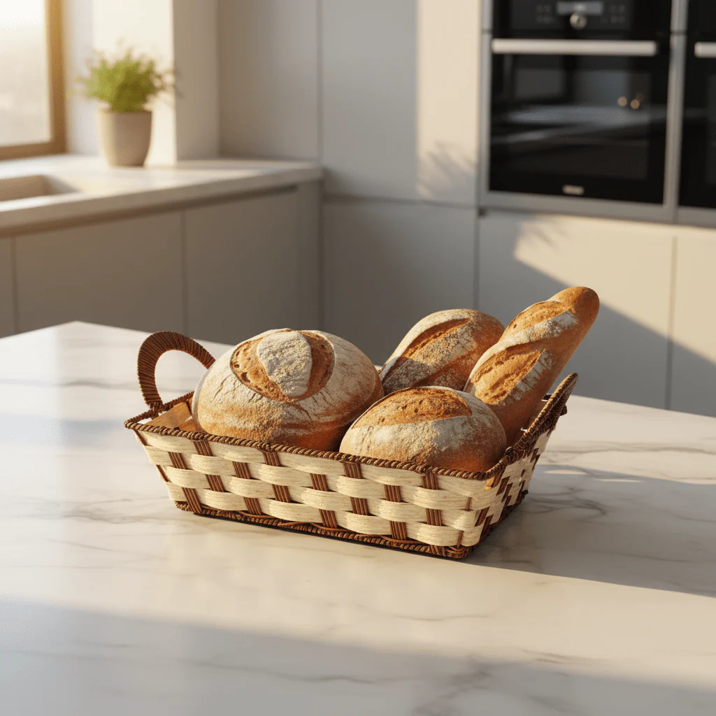 Natural Cream & Brown Woven Rectangular Rattan Organizer Basket with Strong Carry Handle for Home Décor and Storage 29×23 cm - Image 2