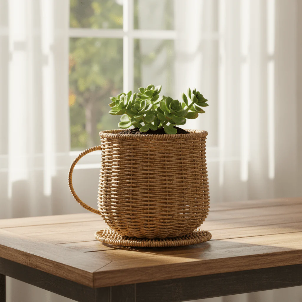Wire Decorative Cup & Saucer Set | 17×17 cm | Artisan Home Accent Woven Color - Image 2