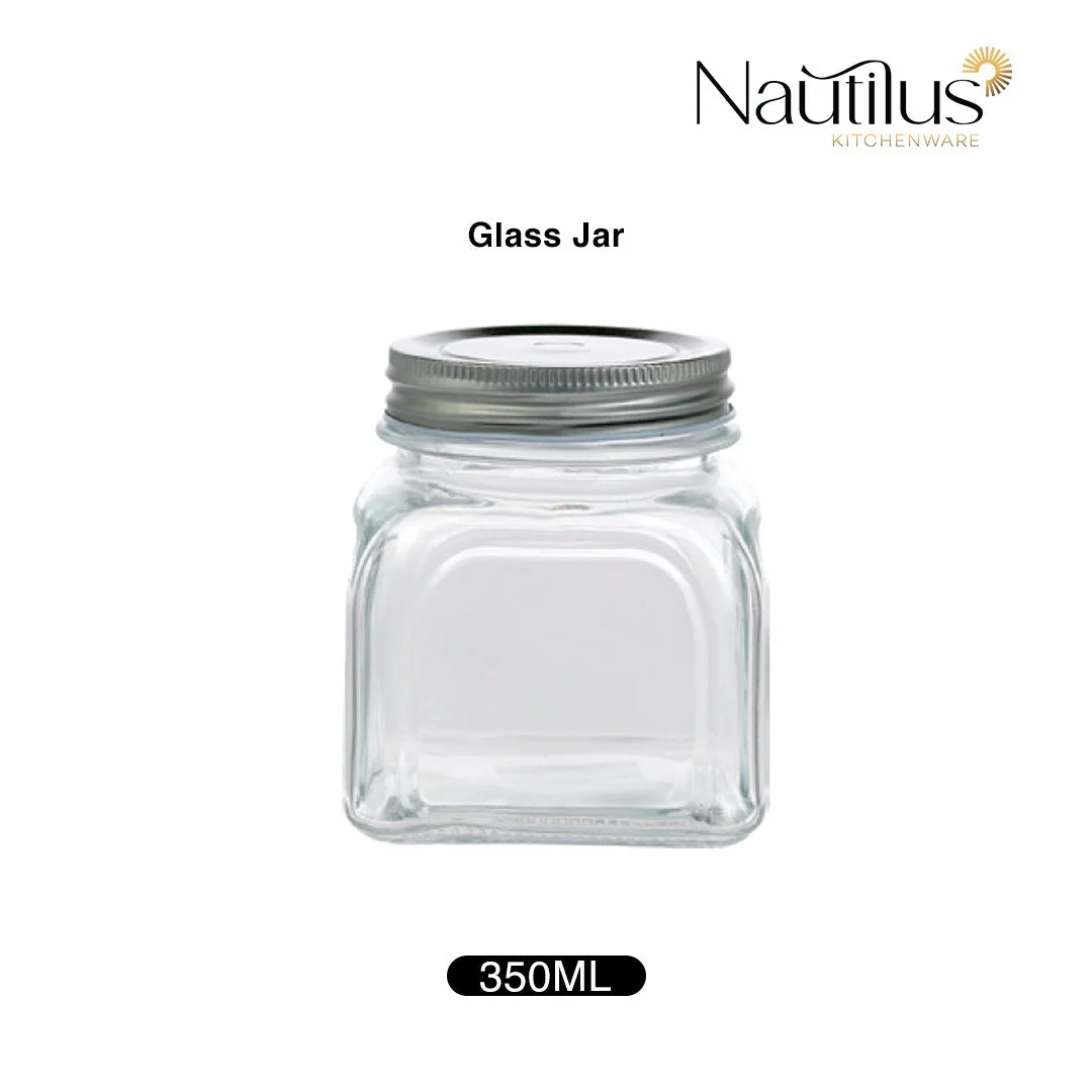 Nautilus Glass Jar 350ml Glass, Non-Toxic and Food-Safe Material, Dishwasher Safe ,With metal lid - Clear