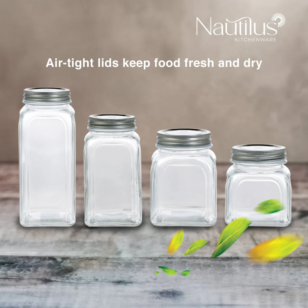 Nautilus Glass Jar 980ml Glass, Non-Toxic and Food-Safe Material, Dishwasher Safe ,With metal lid - Clear - Image 2