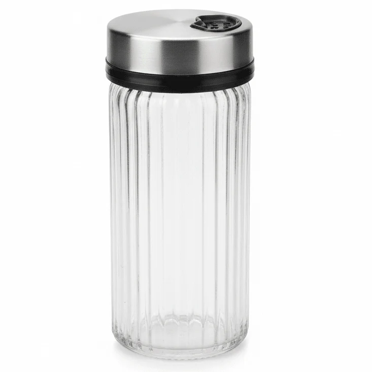 Nautilus Large Capacity Clear Glass Salt & Pepper Shaker with Metal Lid for Restaurant & Home Use – 200ml
