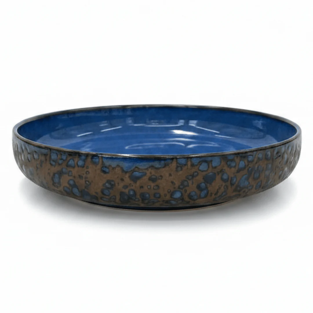 Navy Blue & Brown Round Reactive Glaze Ceramic Flat Plate 20cm