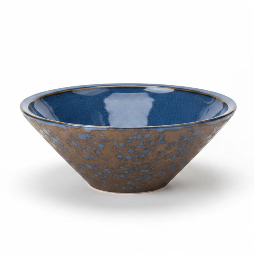 Navy Blue & Brown Round Reactive Glaze Ceramic Serving Bowl 20cm