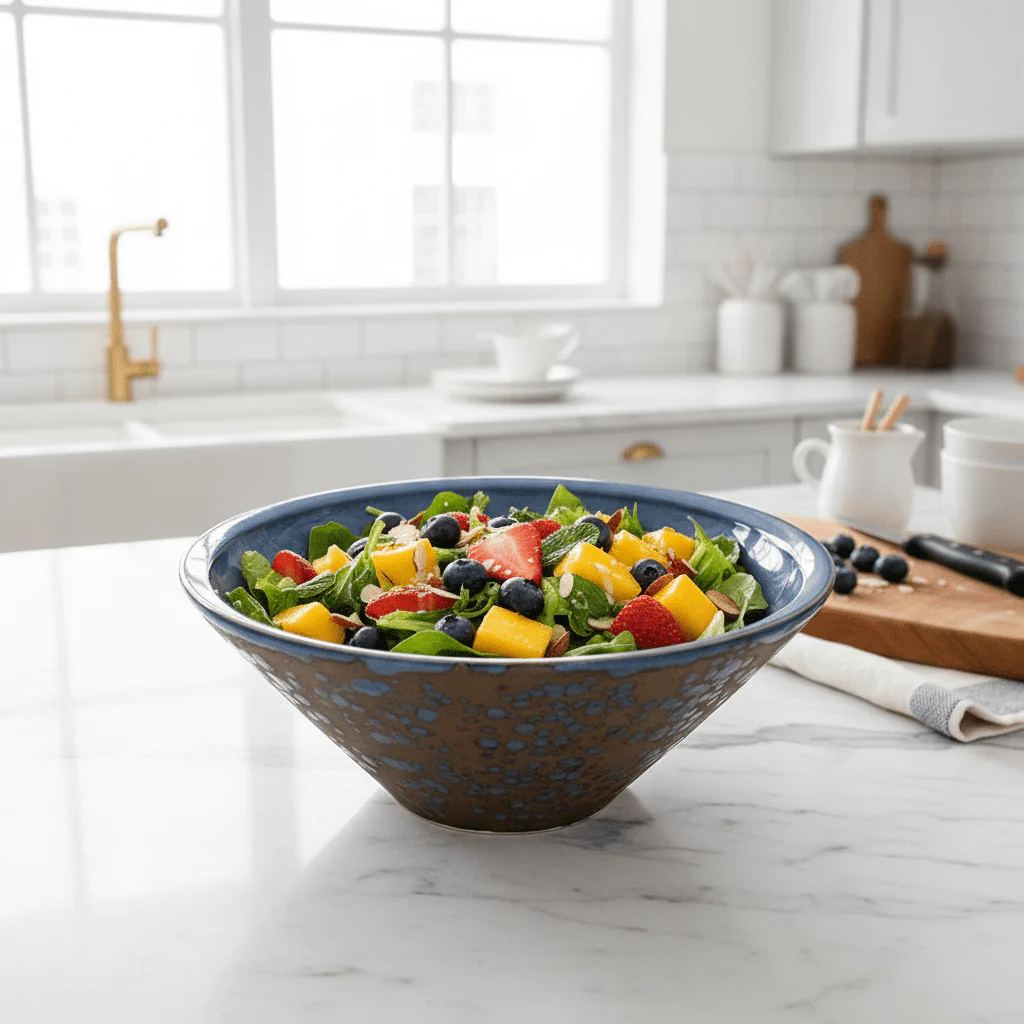 Navy Blue & Brown Round Reactive Glaze Ceramic Serving Bowl 20cm - Image 3