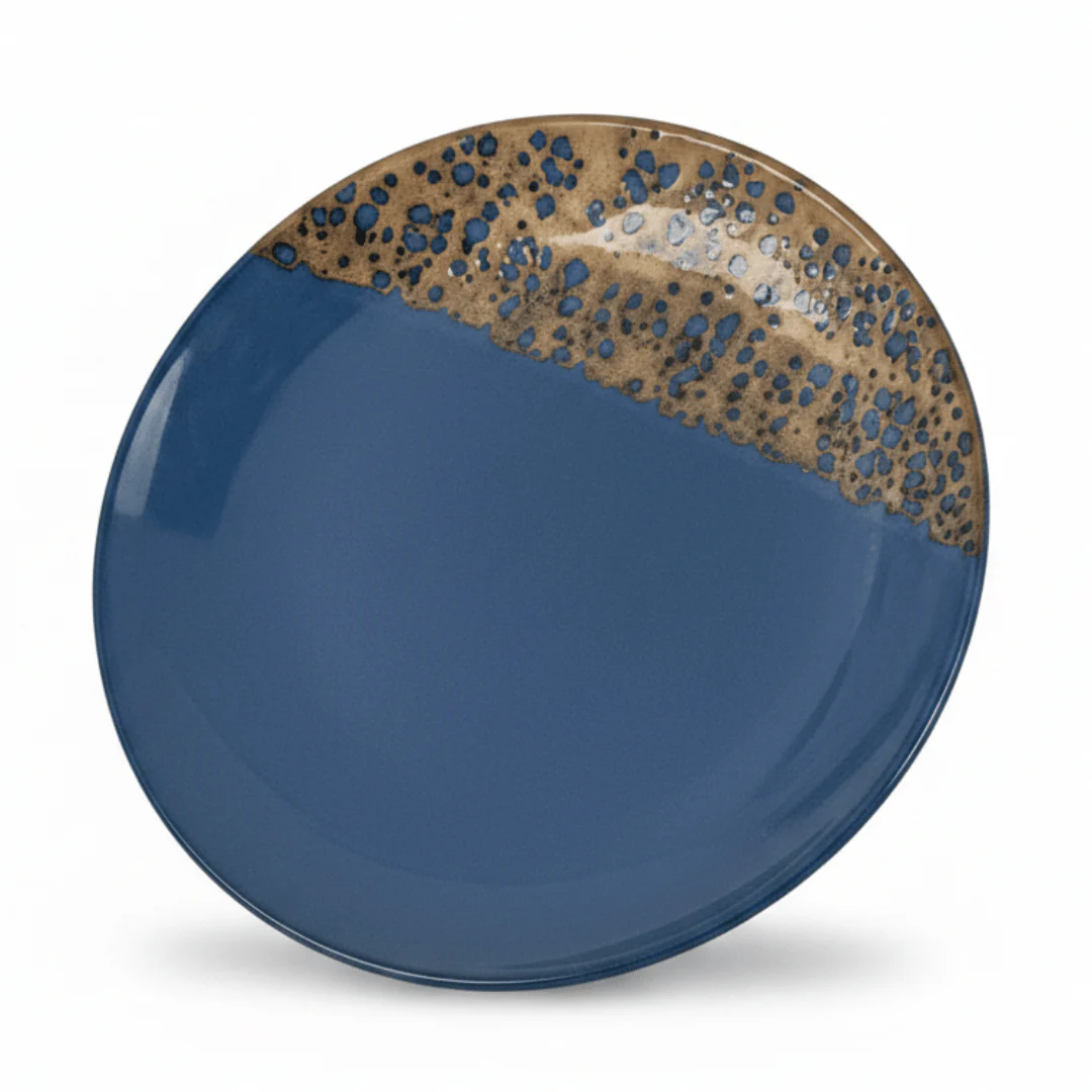 Navy Blue & Brown Round Speckled Ceramic Dinner Plate 28cm