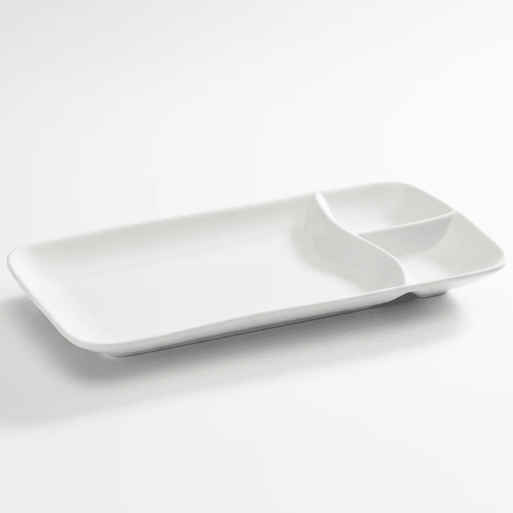Symphony Collection – White Ceramic Three-Section Rectangular Plate (30 x 14.5 cm)