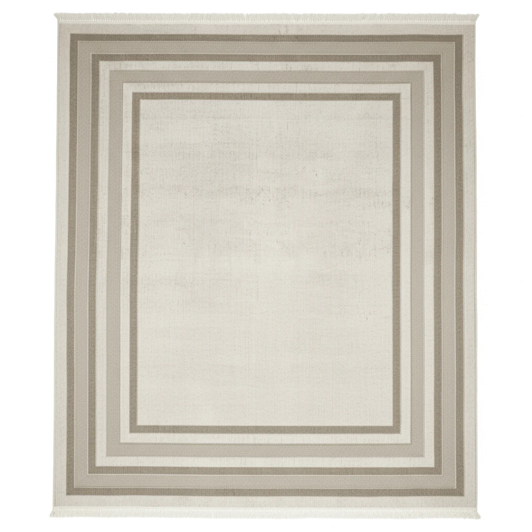 New Jallaksy Polypropylene Ivory & Light Beige Area Carpet | Geometric Border Design | 300×400 cm | Made in Turkey | Living Room, Majlis & Dining Rug